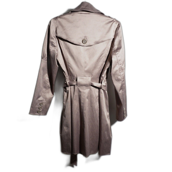 Georgiou Studio Tan Metallic Trench Coat Jacket Womens 8 Y2K Pockets Glam - Picture 2 of 9
